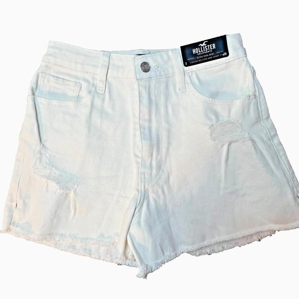 Hollister Jeans Women 26 White NWT Relaxed Zip Denim Front